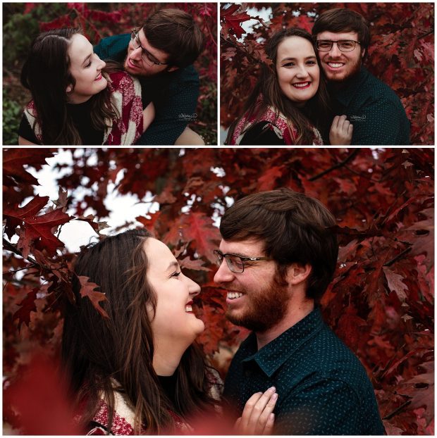 Couple kissing in the fall trees with Whitney D. Photography in Conway, Arkansas