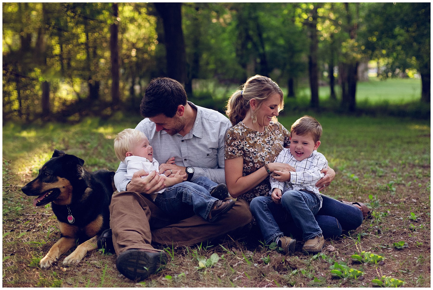 Family with dog with Whitney D. Photography at Petit Jean Mountain in Conway, Arkansas