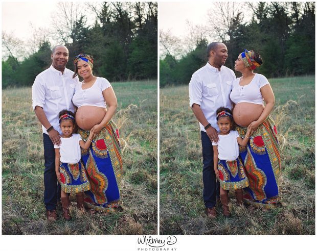 Glowing pregnant mom in African skirt at Whitney D. Photography in Conway, Arkansas