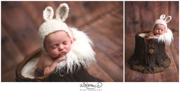 Newborn in rabbit bonnet at Whitney D. Photography in Conway, Arkansas