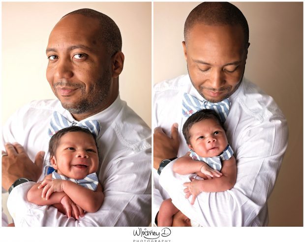 Newborn with dad in matching bow tie at Whitney D. Photography in Conway, Arkansas