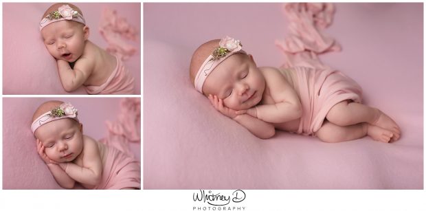 Newborn in pink wrap at Whitney D. Photography in Conway, Arkansas