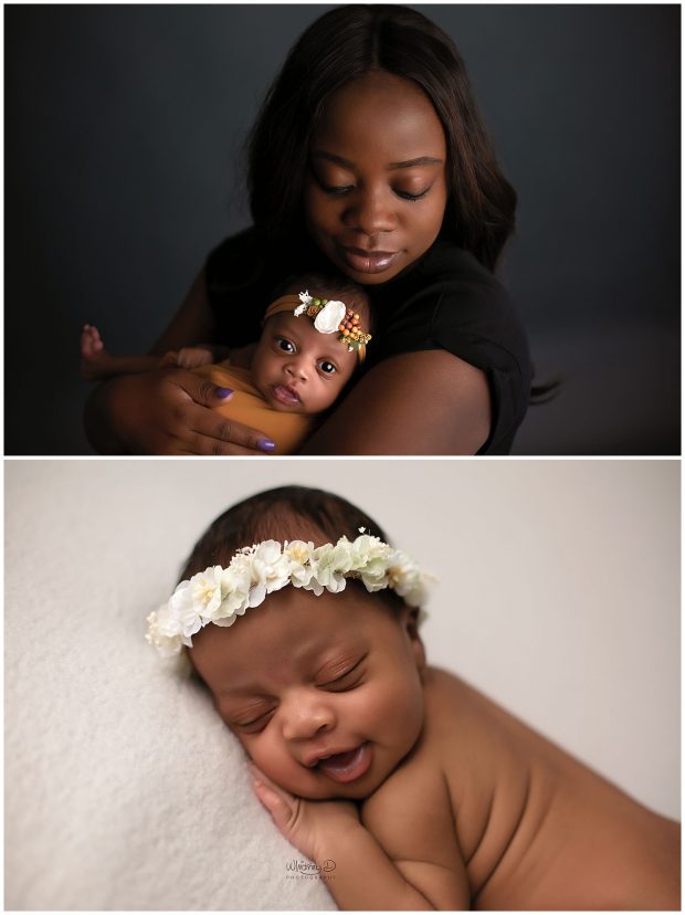 Newborn baby girl on white and with her mom at Whitney D. Photography in Conway, Arkansas