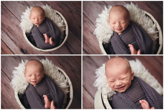 Newborn baby boy smiling at Whitney D. Photography in Conway, Arkansas