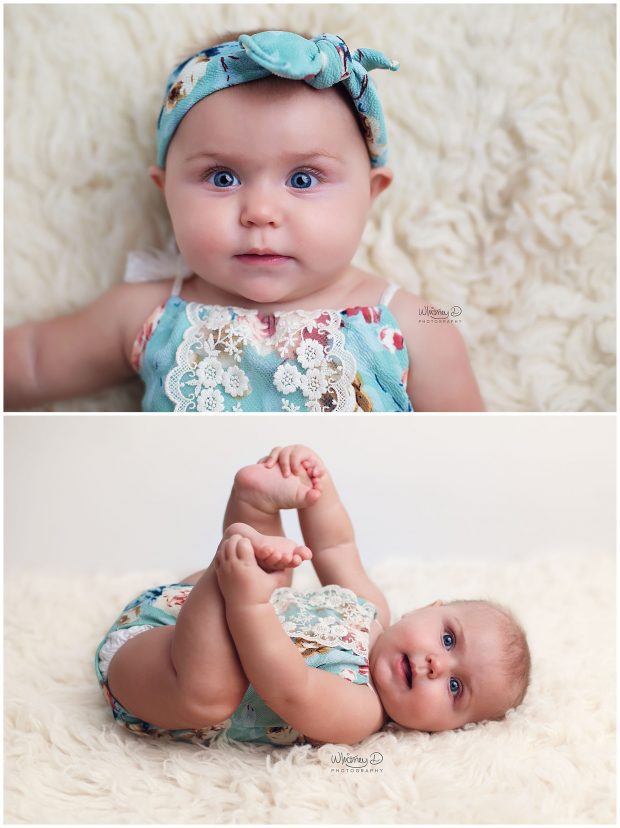 Baby girl on white at Whitney D. Photography in Conway, Arkansas