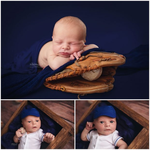 Newborn baby boy with baseball at Whitney D. Photography in Conway, Arkansas