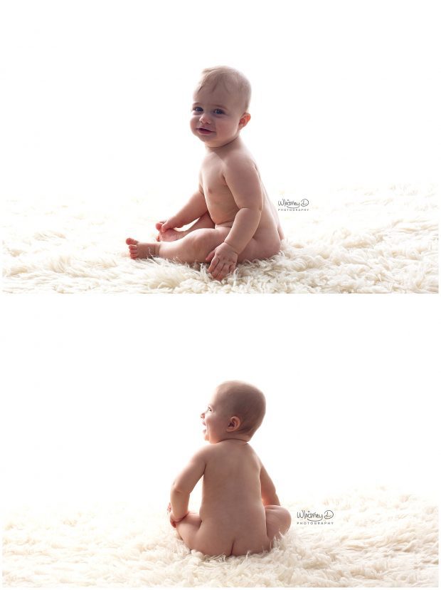 Baby boy sitting up backlit at Whitney D. Photography in Conway, Arkansas