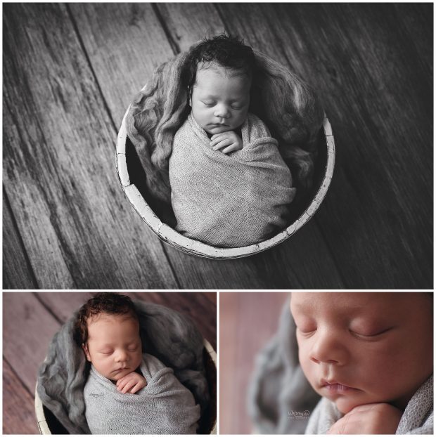 Newborn baby wrapped in bucket prop at Whitney D. Photography in Conway, Arkansas