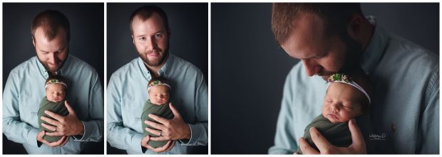 Newborn baby girl posed with dad at Whitney D. Photography in Conway, Arkansas