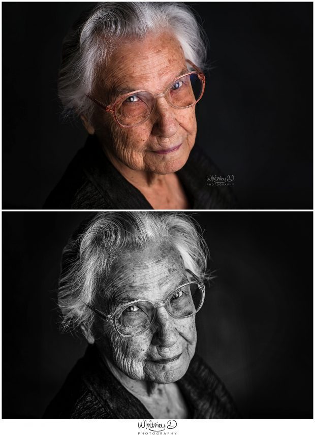 Old Woman's Portrait, in color and black and white, at Whitney D. Photography in Conway, Arkansas