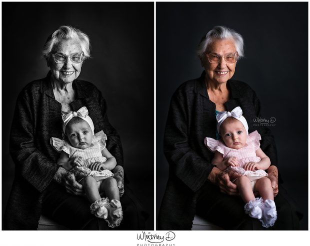 Old Woman's Portrait with her great-great granddaugher, in color and black and white, at Whitney D. Photography in Conway, Arkansas
