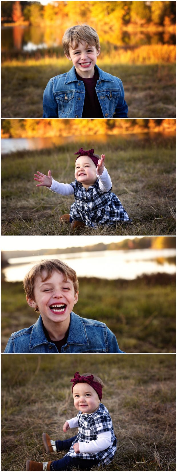 Boy laughing and girl smiling at Whitney D. Photography in Conway, Arkansas