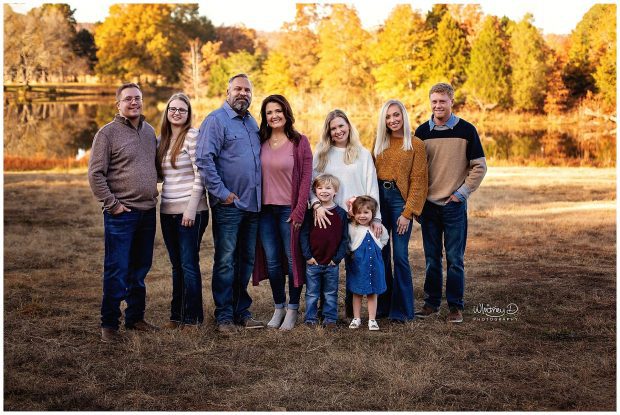 Fall family photo at the lake at Whitney D. Photography in Conway, Arkansas
