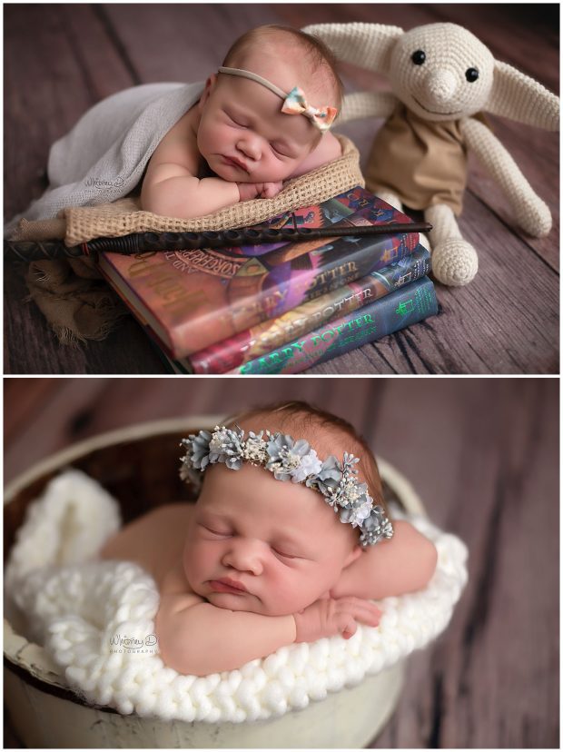 Posed Newborn girl with Harry Potter books at Whitney D. Photography in Conway, Arkansas