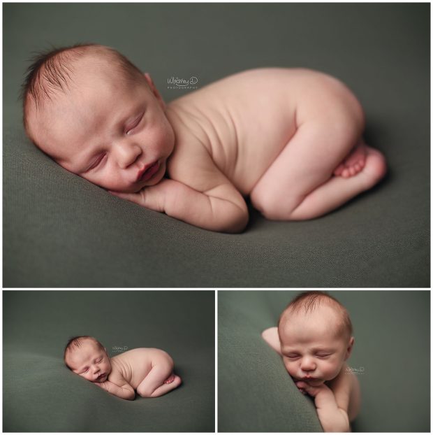 Newborn baby boy on green at Whitney D. Photography in Conway, Arkansas