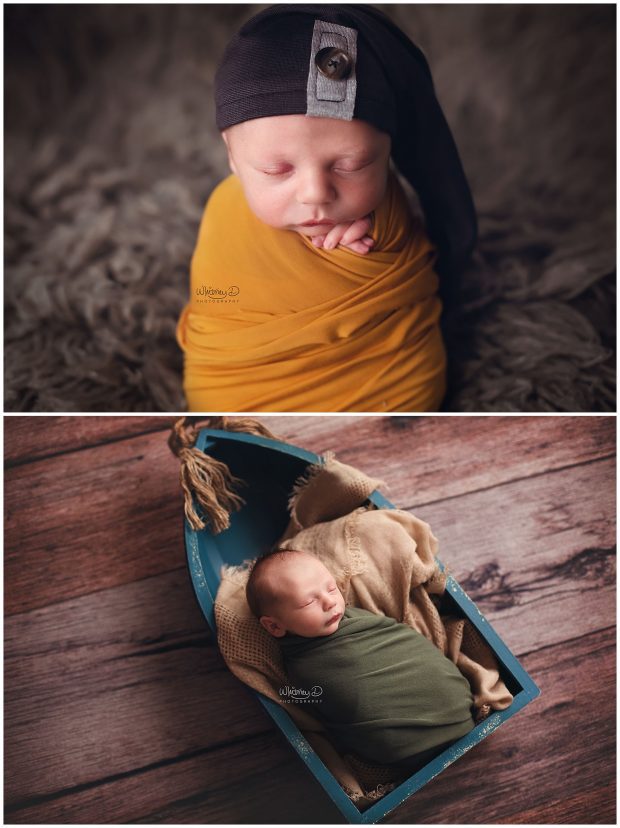 Newborn baby boy in a boat at Whitney D. Photography in Conway, Arkansas