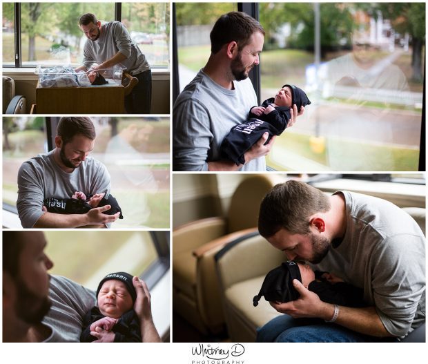 Newborn baby boy with dad at Fresh 48 session in Conway Regional hospital with Whitney D. Photography