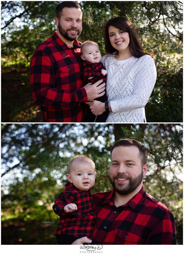 Baby boy with parents outdoors at Whitney D. Photography in Conway, Arkansas