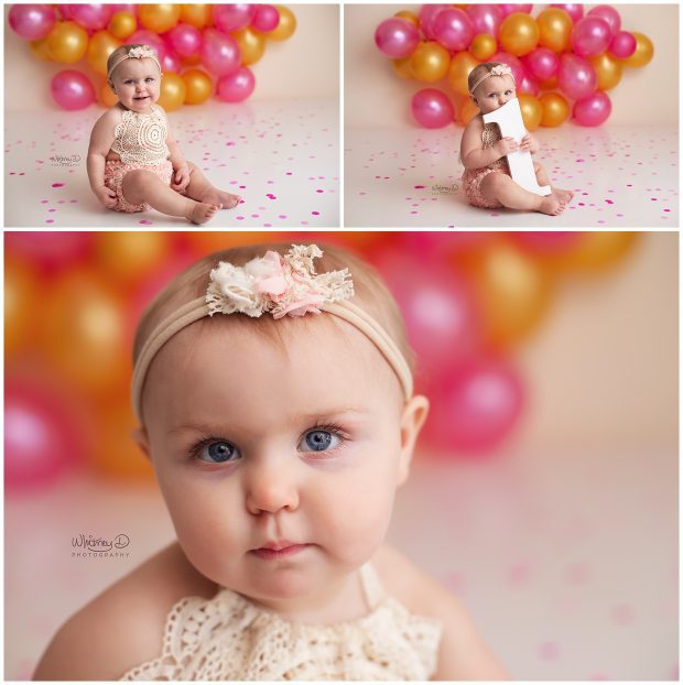 Baby girl first birthday session with pink and gold at Whitney D. Photography in Conway, Arkansas