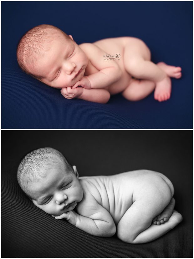 Newborn baby boy sleeping on blue at Whitney D. Photography in Conway, Arkansas