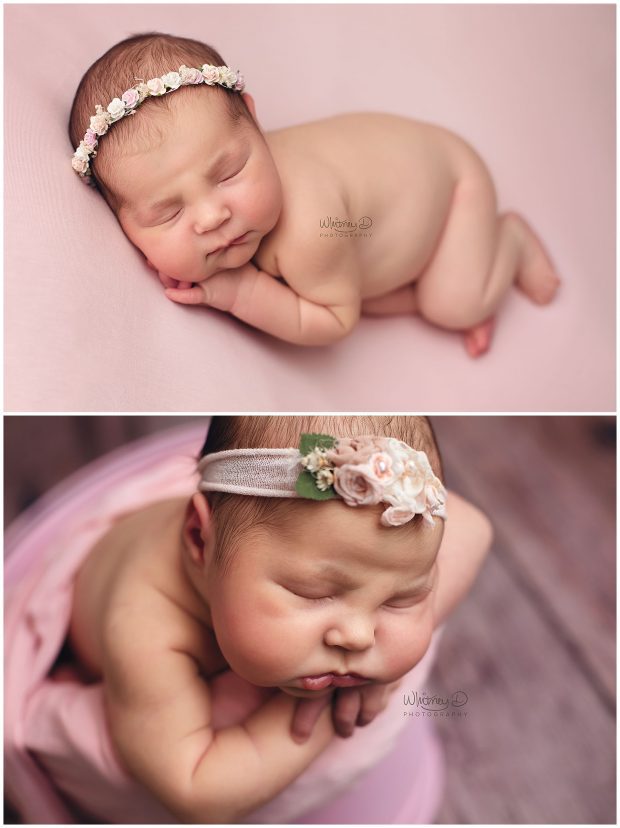 Newborn baby girl sleeping on pink blanket at Whitney D. Photography in Conway, Arkansas